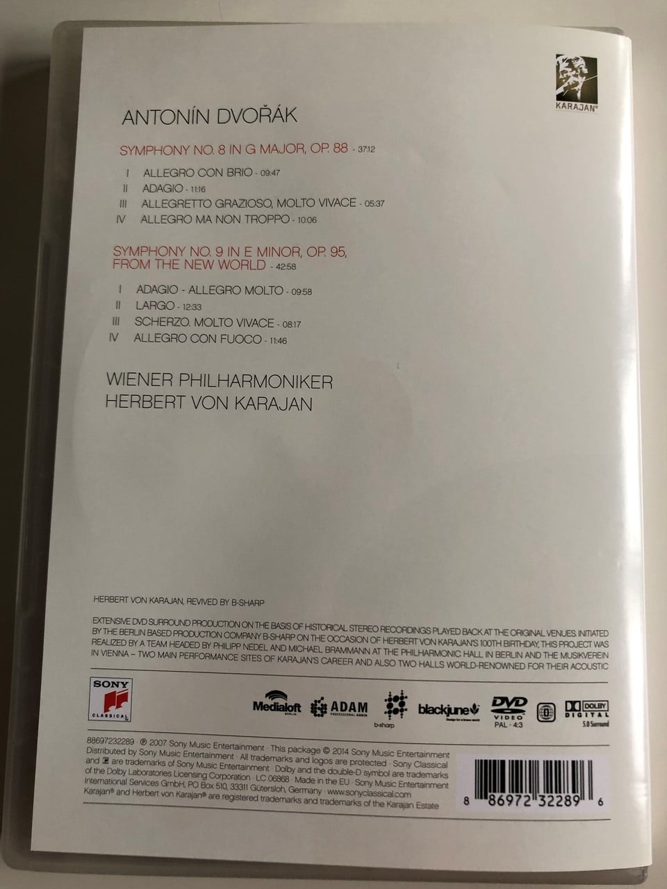 Antonín Dvořák / Symphonies 8 & 9 / DVD 2014 / Herbert Von Karajan / Wiener Philharmoniker / New Stereo And Surround Sound / Sony Classical
