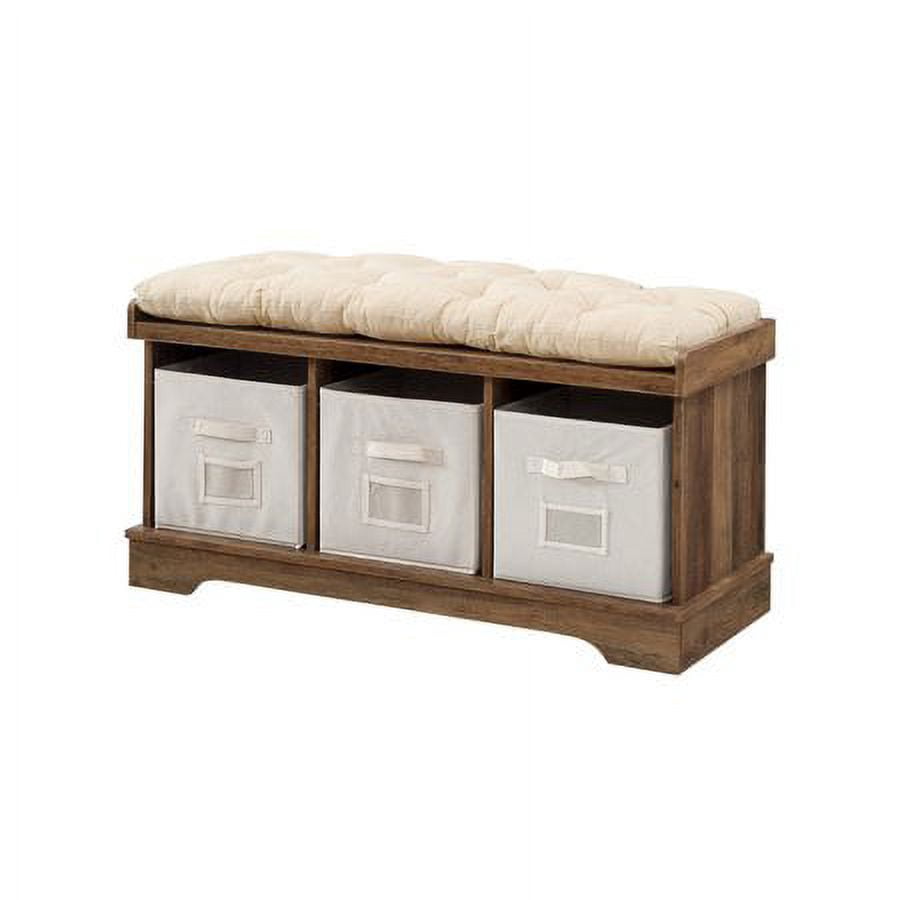 Woven Paths Storage & Tufted Bench, Reclaimed Barnwood