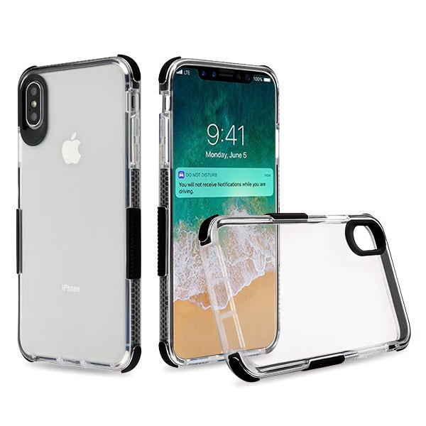 Xpression Apple iPhone Xs Max (6.5 inch) - Phone Case Clear Shockproof Hybrid Armor Rubber Silicone Gel Cover Transparent Clear Black Bumper Phone Case for