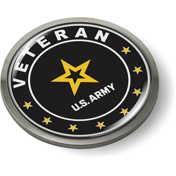 BestLicensePlateFrames - Veteran U.S. Army Star Logo 3D Domed CAR Emblem Badge Sticker Chrome Metal Bezel - Official U.S. Army Licensed Product