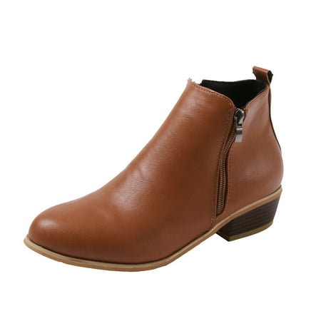 

KBKYBUYZ Women Ankle Boots Square Toe Low Heel Casual Female Fashion Solid Color Zip Shoes