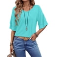 thumbnail image 3 of UVN Blouses for Women V Neck Half Bell Sleeve Shirts Summer Ladies Casual Flowy Tunic Tops, 3 of 8