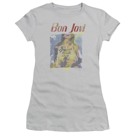 Bon Jovi - Slippery When Wet Girl - Juniors Teen Girls Cap Sleeve Shirt - Small