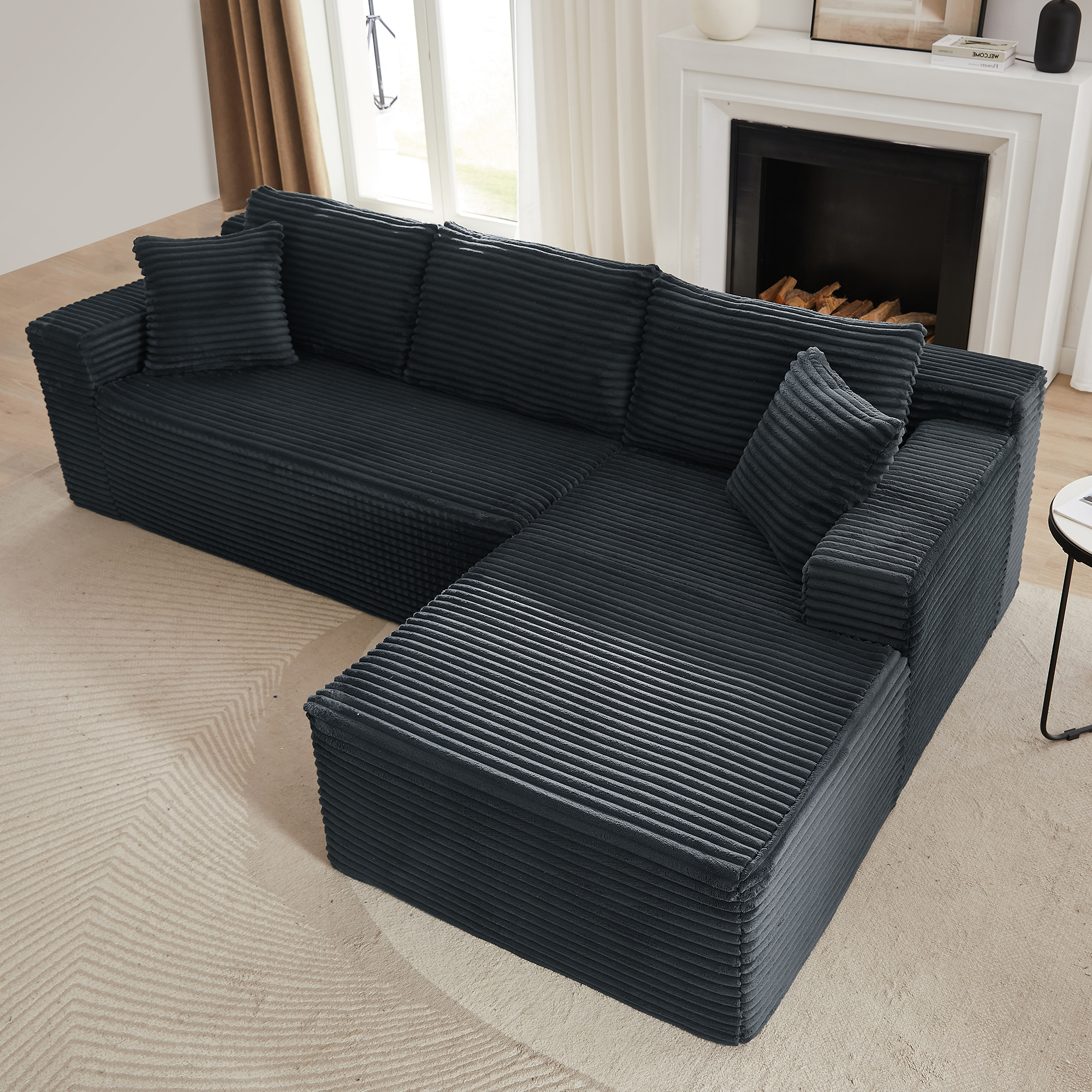Miniyam L-Shaped Cloud Sectional Sofa with Deep Seat, No Assembly Required, Modular Couches Sleeper for Living Room, Bedroom, Apartment (Dark Grey, Right Facing Chaise)