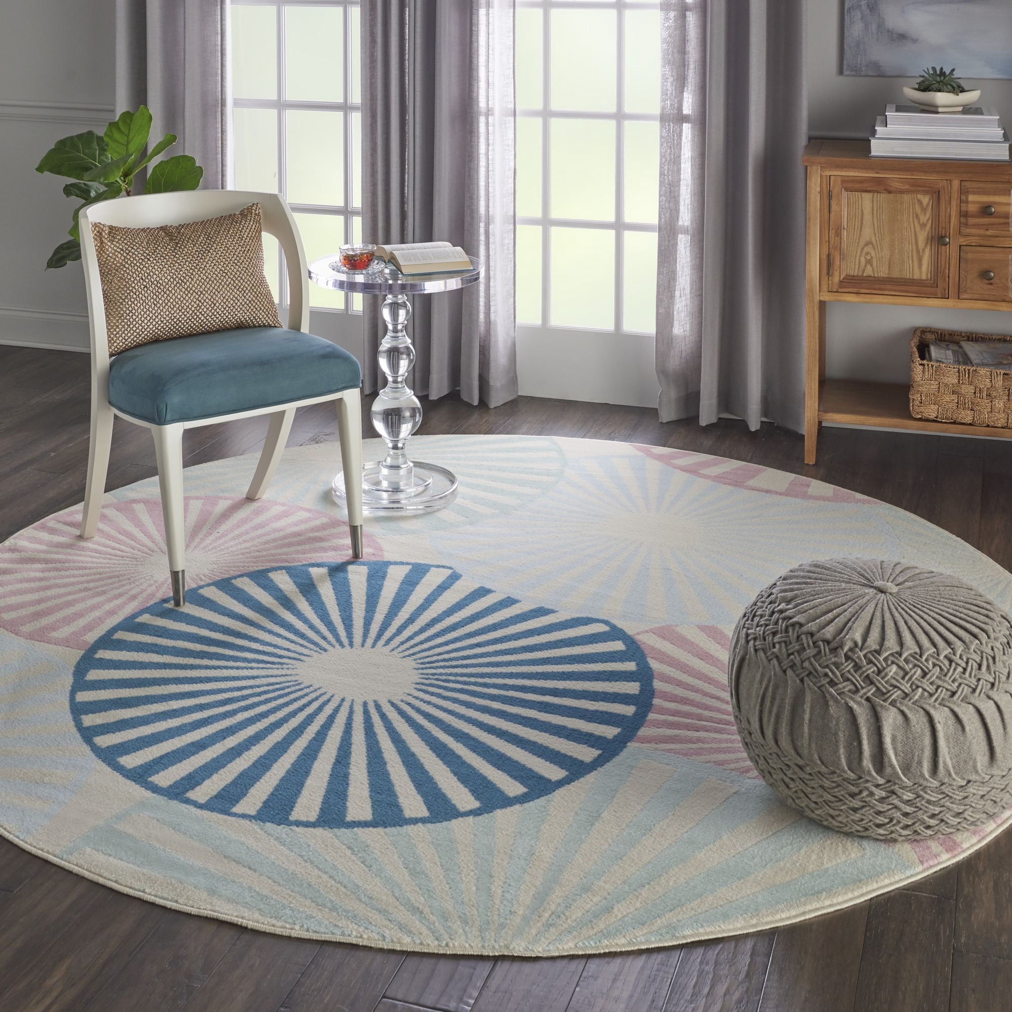 Nourison Grafix Geometric Ivory/Multi 8' x ROUND Area Rug, (8 Round)