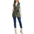 thumbnail image 2 of INSPIRE CHIC Women's Lapel Single Breasted Tie Belt Smart Casual Sleeveless Suede Vest S Army Green, 2 of 5