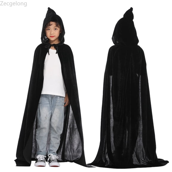 Zecgelong Kids Velvet Hooded Cloak Cape Party Dress Up Role Play Outfit Black Size 2-17Y