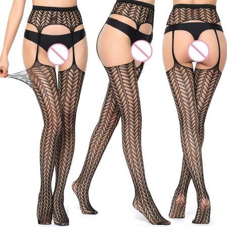 YUTK Leggs Pantyhose for Women - Women Sexy Lace Leggings Pants Fishnet Netting Stockings Net Sexy Lingerie Transparent Hollow Out Hanging Stockings - Black Free Size