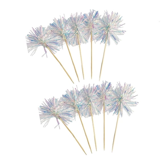 MOMOJIA 10Pcs Wooden Cake Decorations Colorful Tinsel Cake Insert Sticks Embellishments For Birthday Wedding Anniversary Party