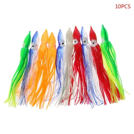 JUNTEX 10Pcs Plastic Fishing Lures Squid Skirt Trolling Octopus Soft Lure Bait