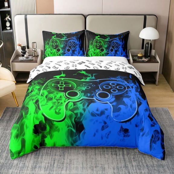 Erosebridal Teen Video Game Comforter Cover Twin,Blue Greeen Bedding Twin Size,Gamepads Gamer Duvet Cover Twin,Super Cozy Gradient Bedroom Decoration,Reversible,2-Piece(No Comforter)