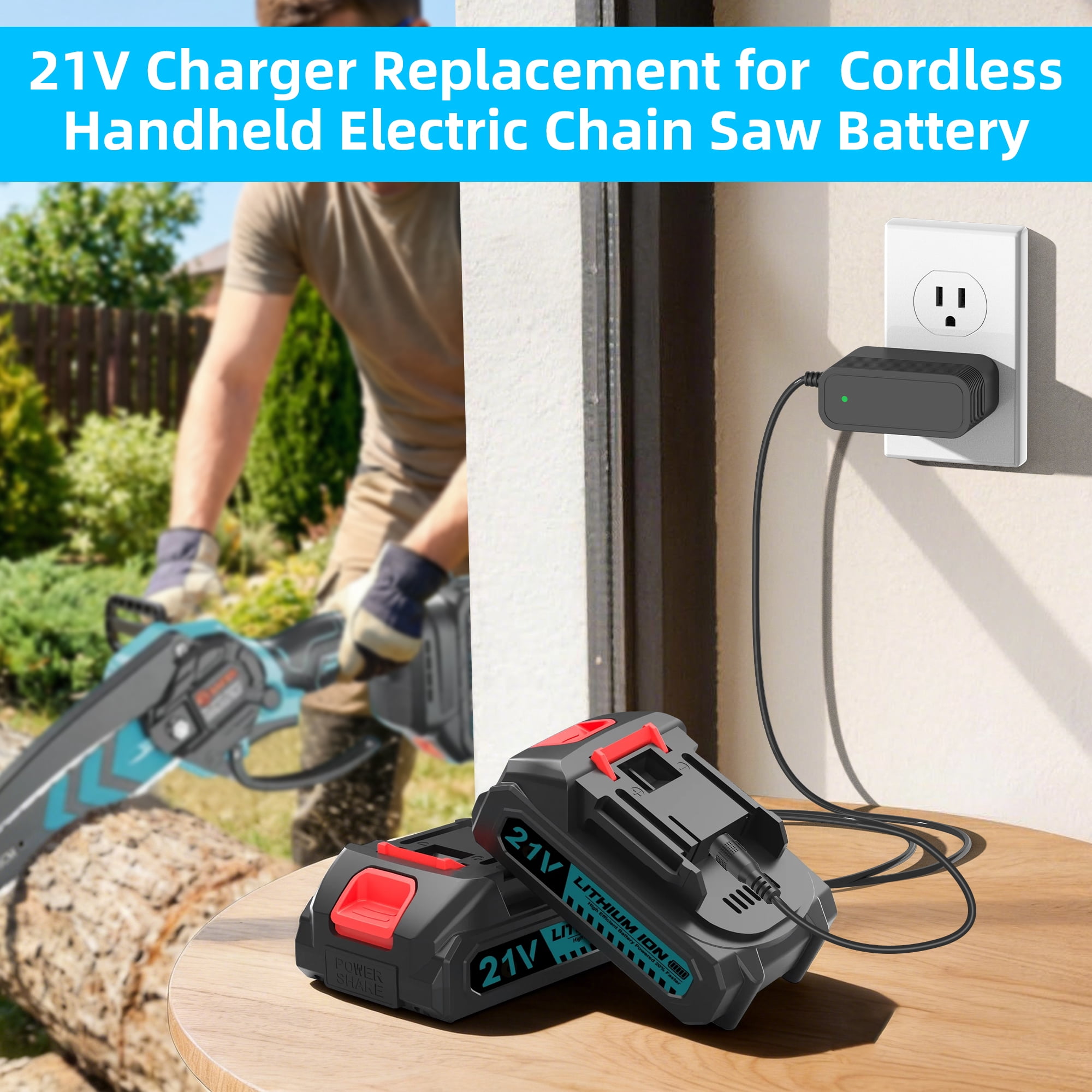 21V Charger for Mini Chainsaw Battery Compatible with UNTIMATY and Saker 6 inch Mini Chainsaw Battery Replacement Power Cord
