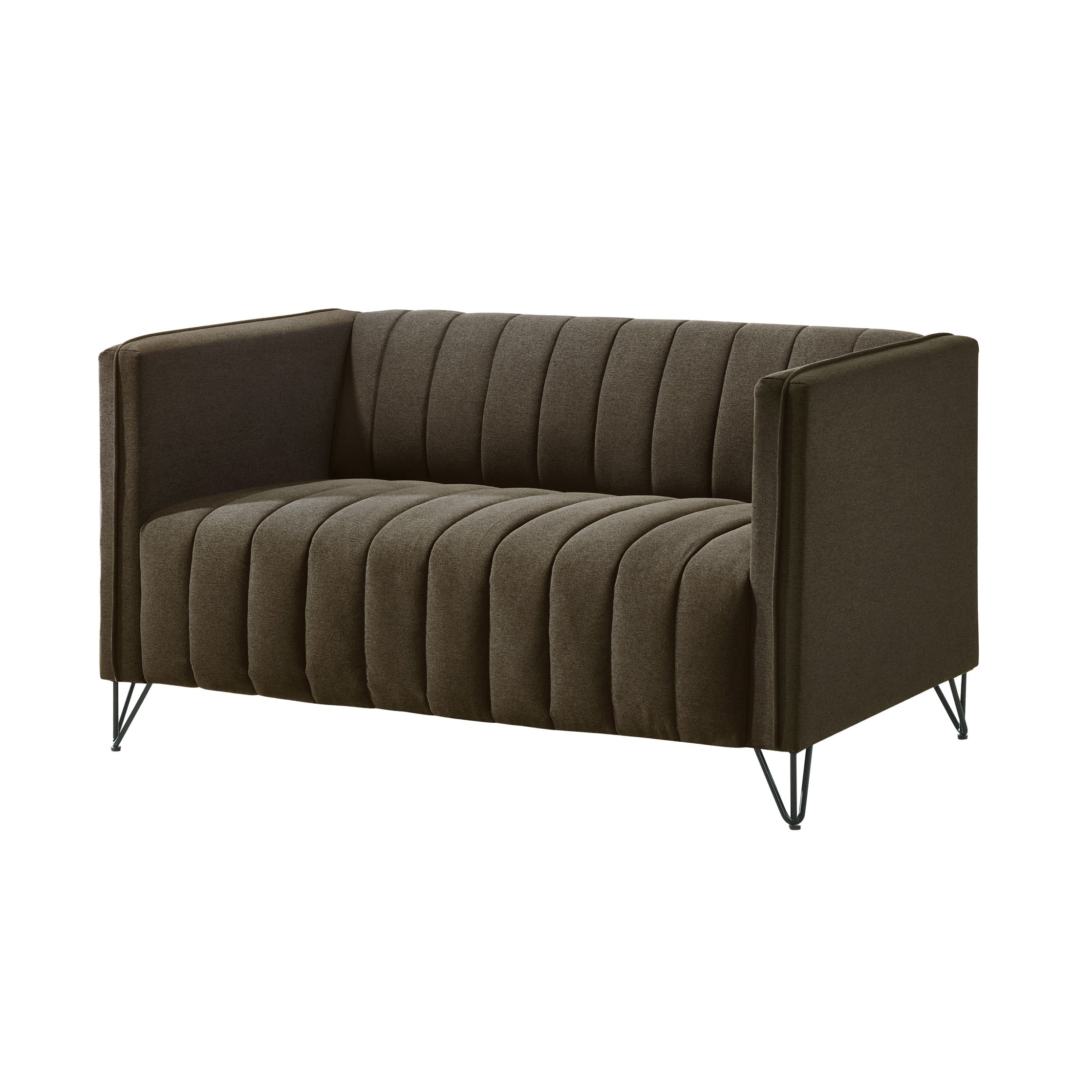 Home Design Kurtis 2-Piece Living Room Set with Square Arm Loveseat and Sofa, Channel-Tufted Upholstery, Brown
