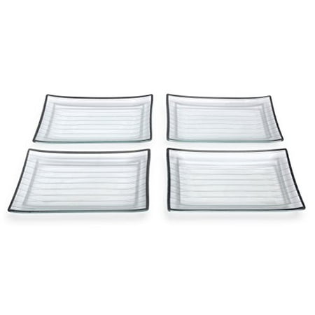 

GAC Rectangular Tempered Glass Dinner Plate Set With Charcoal Black Trim Service for 4 Break and Chip Resistant - Microwave and Oven Safe - Dishwasher Safe - Decorative Serving Plate