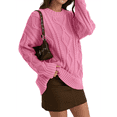 thumbnail image 2 of Chandails à Col Rond en Tricot Torsadé Surdimensionnés pour Femmes Rose G, 2 of 6