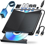 Tigebraver 7-in-1 External Blu-ray Drive, Blu-ray Burner Read/Write with USB 3.0 & Type-C, M-DISC Compatible BD/DVD/CD Drive for Windows 7-11 & Mac OS, Black