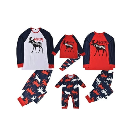 

Christmas Family Matching Pajamas Adult Kids Baby Elk Print Long Sleeve Tops and Stretch Casual Pants Sleepwear