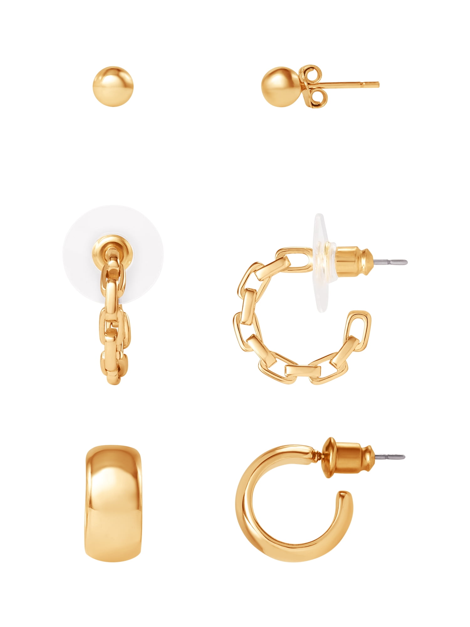 Believe by Brilliance Women's 14kt Yellow Gold Plated 3-Piece Earring Set (Stud & Hoop)