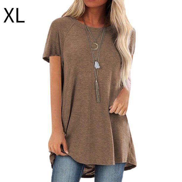Sonducket Camisa de mujer con cuello y manga corta en color liso Prendas para la parte del cuerpo Caqui XL