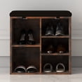 thumbnail image 3 of Shoe Storage Bench, 5 Cubbies Shoe Bench with Cushion, 20 Inch Entryway Shoe Organizer, Cubby Shoe Rack with Adjustable Shelves for Entryway Hallway Bedroom Apartment, Rustic Brown, 3 of 7