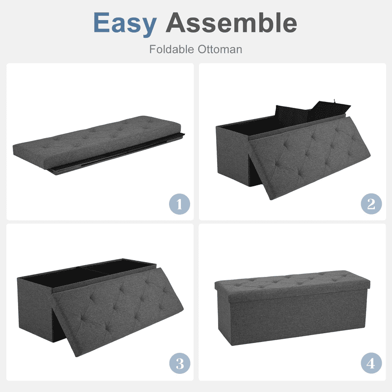 Telyra 43" Foldable Storage Ottoman Bench Fabric Footrest Stool with Foam Padded Seat, Gray