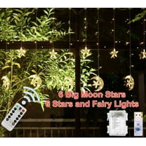 Twinkle Star 138 LED Star Moon Curtain Ramadan String Lights Curtain Lights with 8 Flashing Modes Wedding Party, Home, Patio Lawn, Office Decorations Remote Control with Battery Pack and USB (WW)