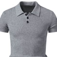 thumbnail image 4 of Men's Collared Muscle Polo Shirts Slim Fit Short Sleeve V Neck T Shirts Men Ribbed Knited Golf Shirt Casual Stylish Big and Tall Size M-4XL Gray, 4 of 4