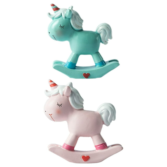 OULII Figurines de Petites Licornes 2 Pcs en Résine pour Décoration de Gâteau et Décoration de Fête