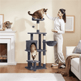 thumbnail image 2 of Alden Design 57″ Tall Multi Level Cat Tree with Basket & Condo & Scratching Post, Dark Gray, 2 of 11