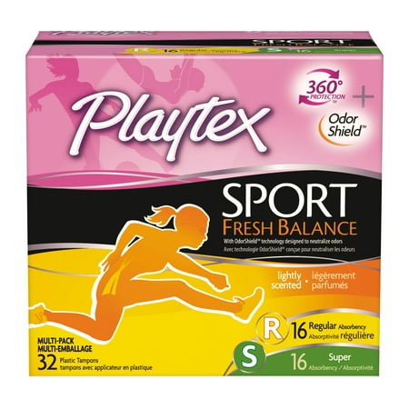 Playtex Sport Fresh Balance Plastic Multipack Tampons, Scented, 32