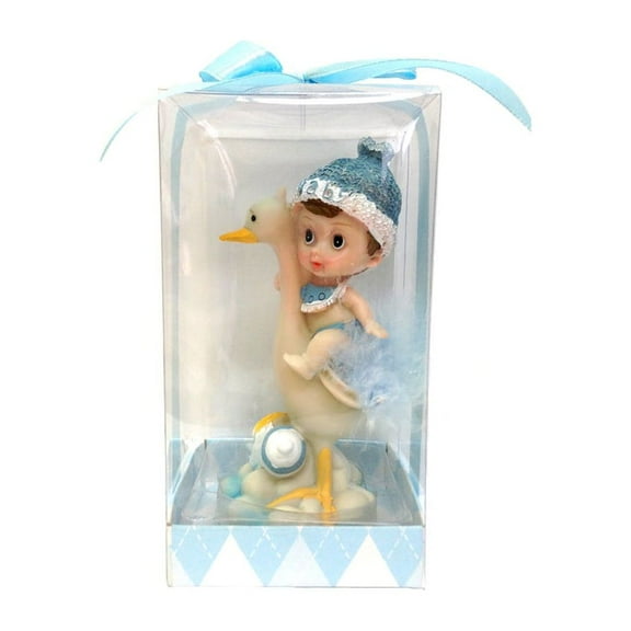 Mega Favors Keepsake Figurine 12 pcs Baby Boy Sitting on Stork | Awesome Decorations or Party Favors | for Pregnancy Announcements, Gender Reveals, Birthday and Special Celebrations