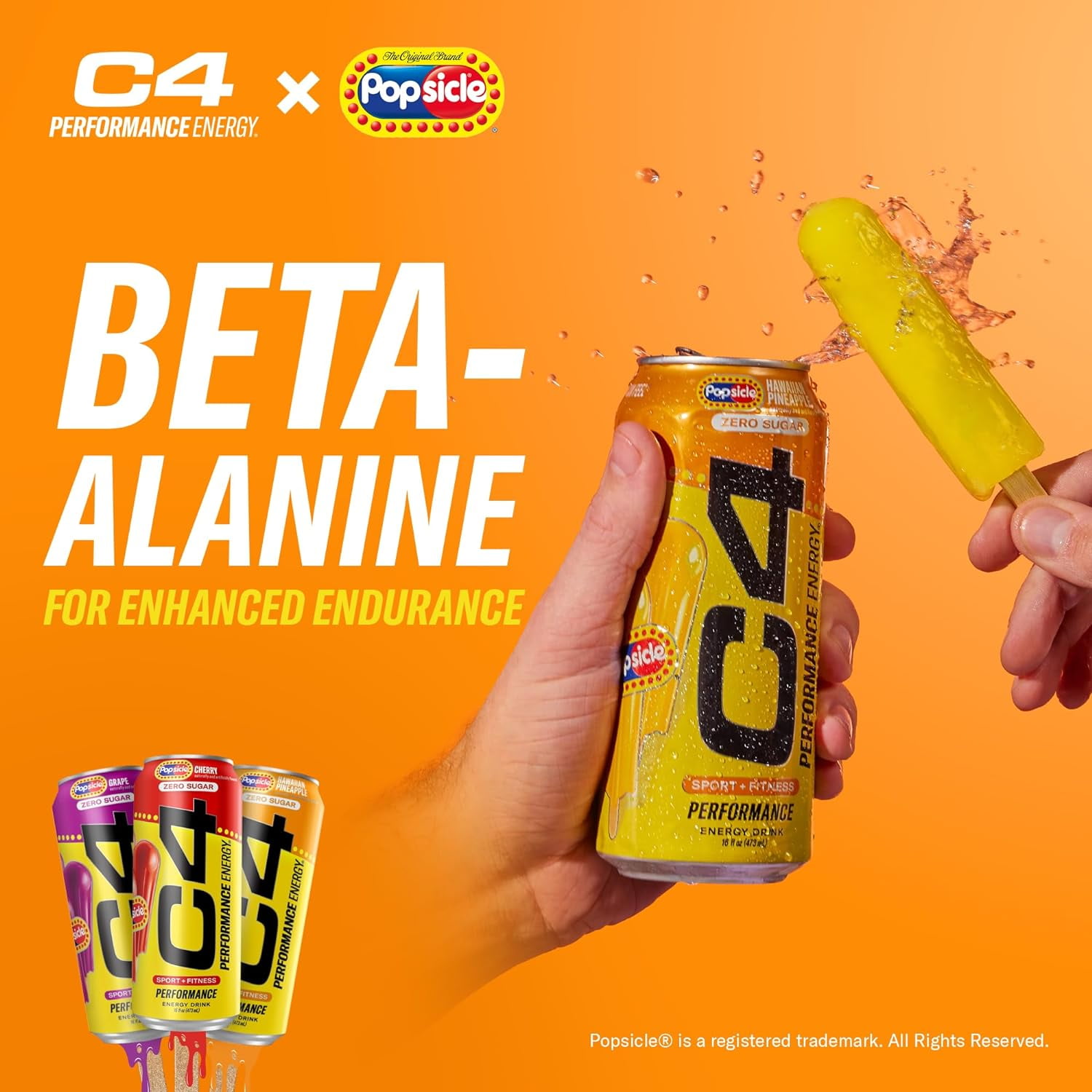 C4 Performance Energy Drink, Popsicle Variety Pack Flavor, Zero Sugar, Carbonated, 16 fl oz Can, 12 Pack