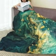 thumbnail image 6 of Honeii Turquoise Golden Swirl Print Fleece Blanket - Throw Blanket for Bed, Sofa, Couch, Camping, and Travel , Microplush Ultra Soft Warm Blanket-50"x40", 6 of 7