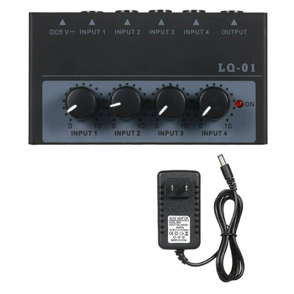 Mixer Ultra Low Noise 4 Channel Mixer 4 Input 1 Output DC 5V Mini Audio Mixer Microphone Guitar Bass Mixers US PLUG