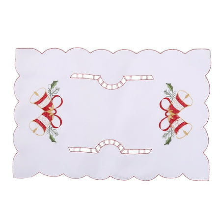 

Christmas Embroider Dining Cup Pad Mat Christmas Festival Party Table Mat Dish Placemat Table Decoration Accessories(Bell)