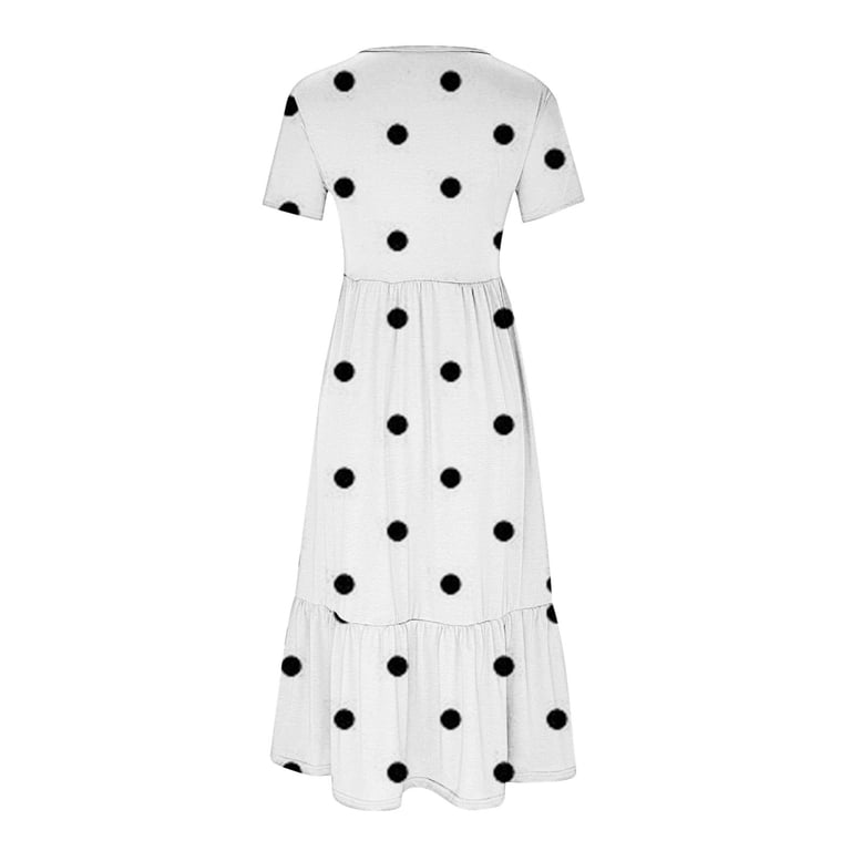 polka dot maxi dress short sleeve Ladies Maxi Dress - Polka Dot Print Wholesale