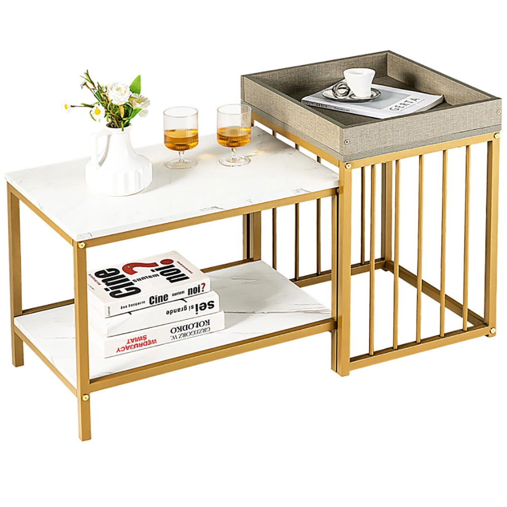 Finihen Coffee Table, Nesting Coffee Table, 2 Pieces Nesting Coffee Table Set, for Living Room, Reception Room, White Finihen Coffee Table, Nesting Coffee Table, 2 Pieces Nesting Coffee Table Set, for Living Room, Reception Room, White