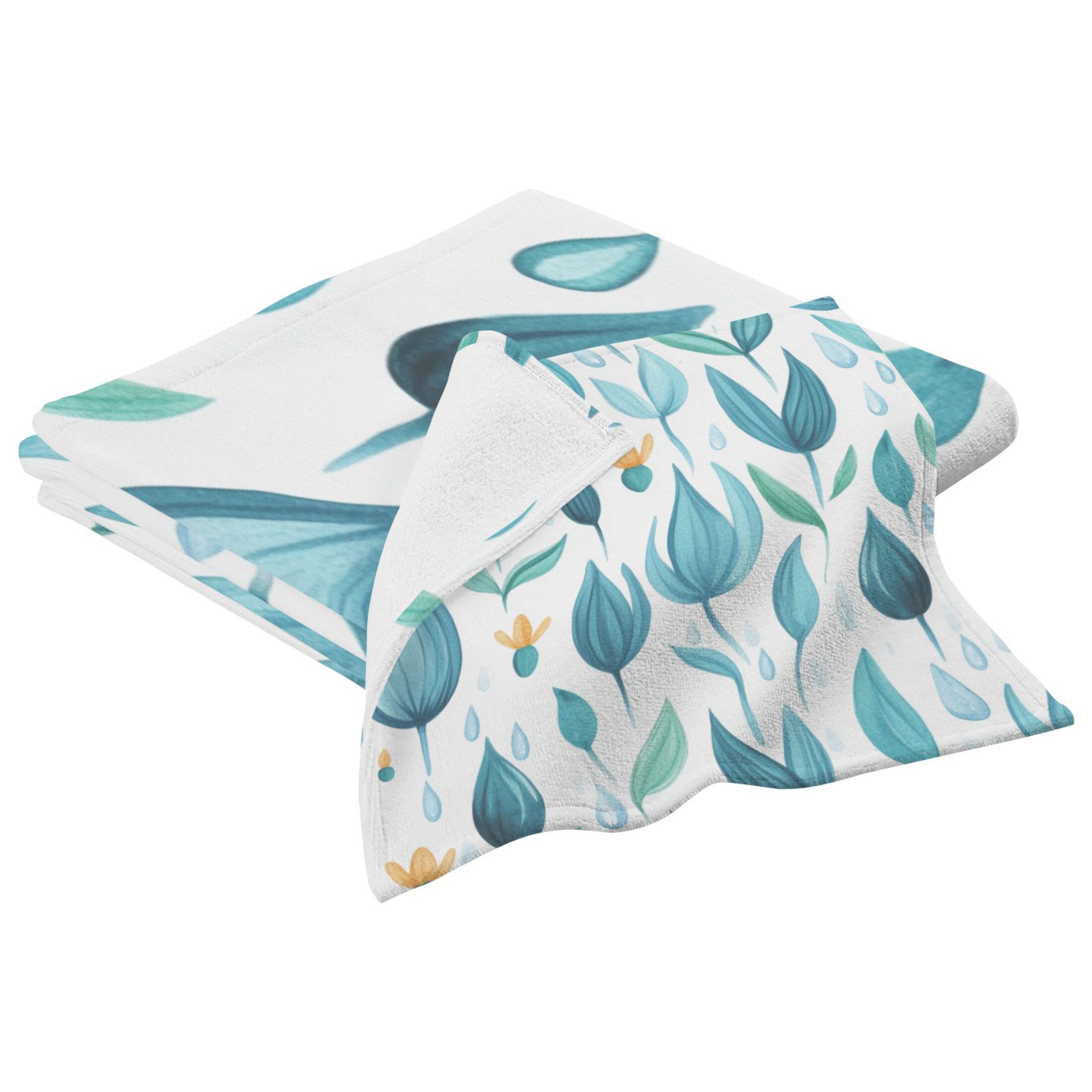 Teal Leaf Design 2 Piece Cotton Bath and Face Towel Set Soft and Absorbent, for Beach Pool Bathroom