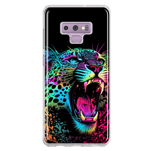 MUNDAZE Samsung Galaxy Note 9 Neon Rainbow Glow Colorful Leopard Shockproof Clear Hybrid Protective Phone Case Cover