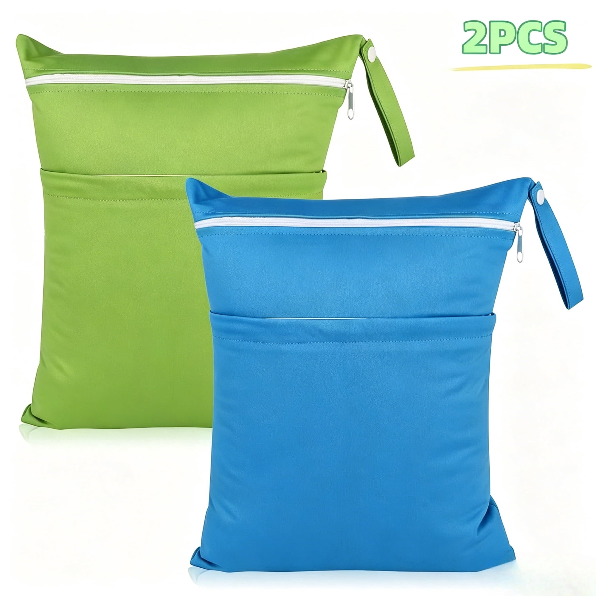 BTEPSGA Wet Bags, 2 Pack Wet/Dry Bags with Two Zippered Pockets, Travel, Beach, Pool, Gym Bag for Swimsuits or Wet Clothes, Waterproof Washable Reusable