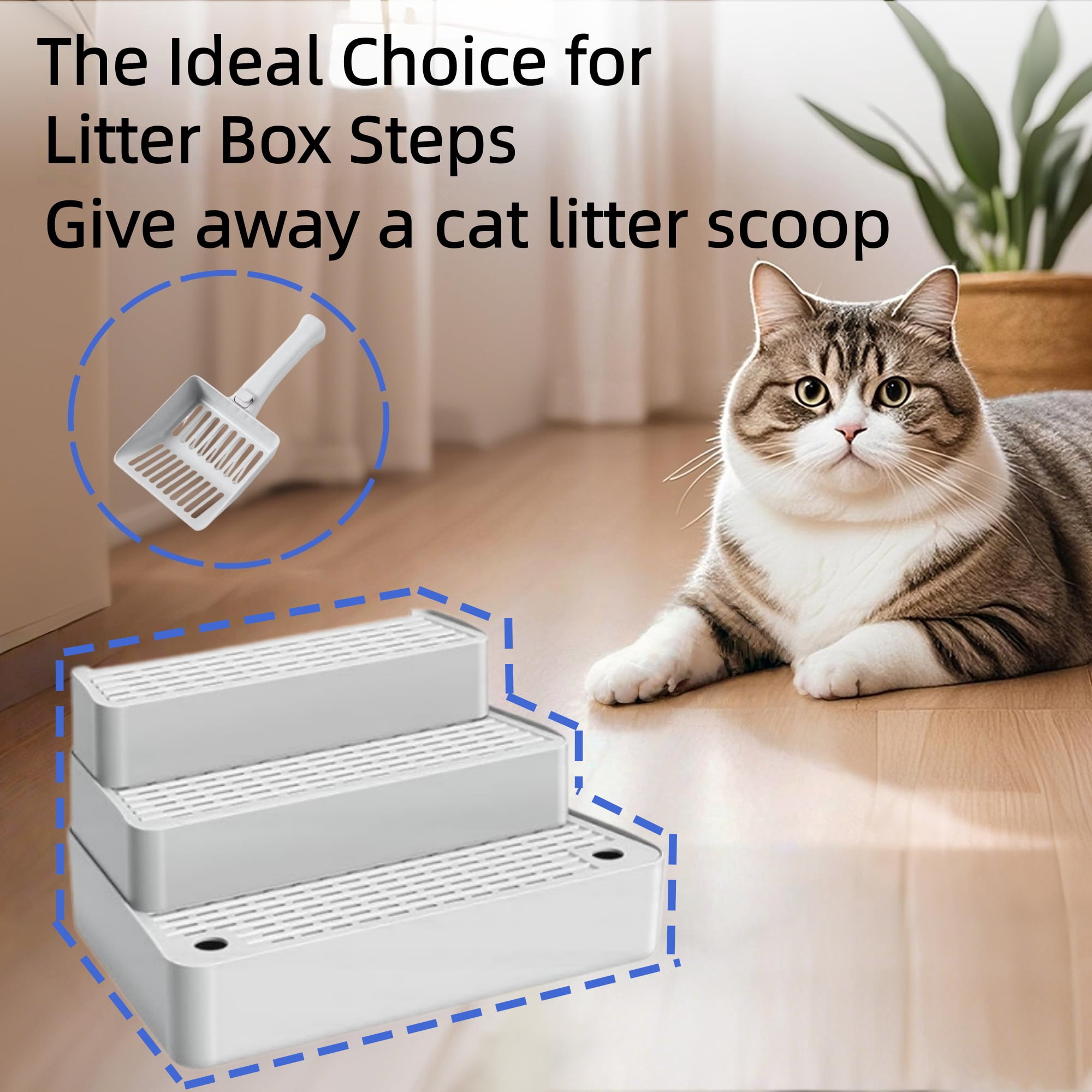 Adjustable 3-Step Cat Ramp for Litter Box, Litter Catcher Tray for Auto Litter Robots, 14"x9"x7"