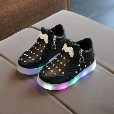 

Toyella Children s Rhinestone Cartoon LED Luminous Soft Sole Girls Shoes Black 25