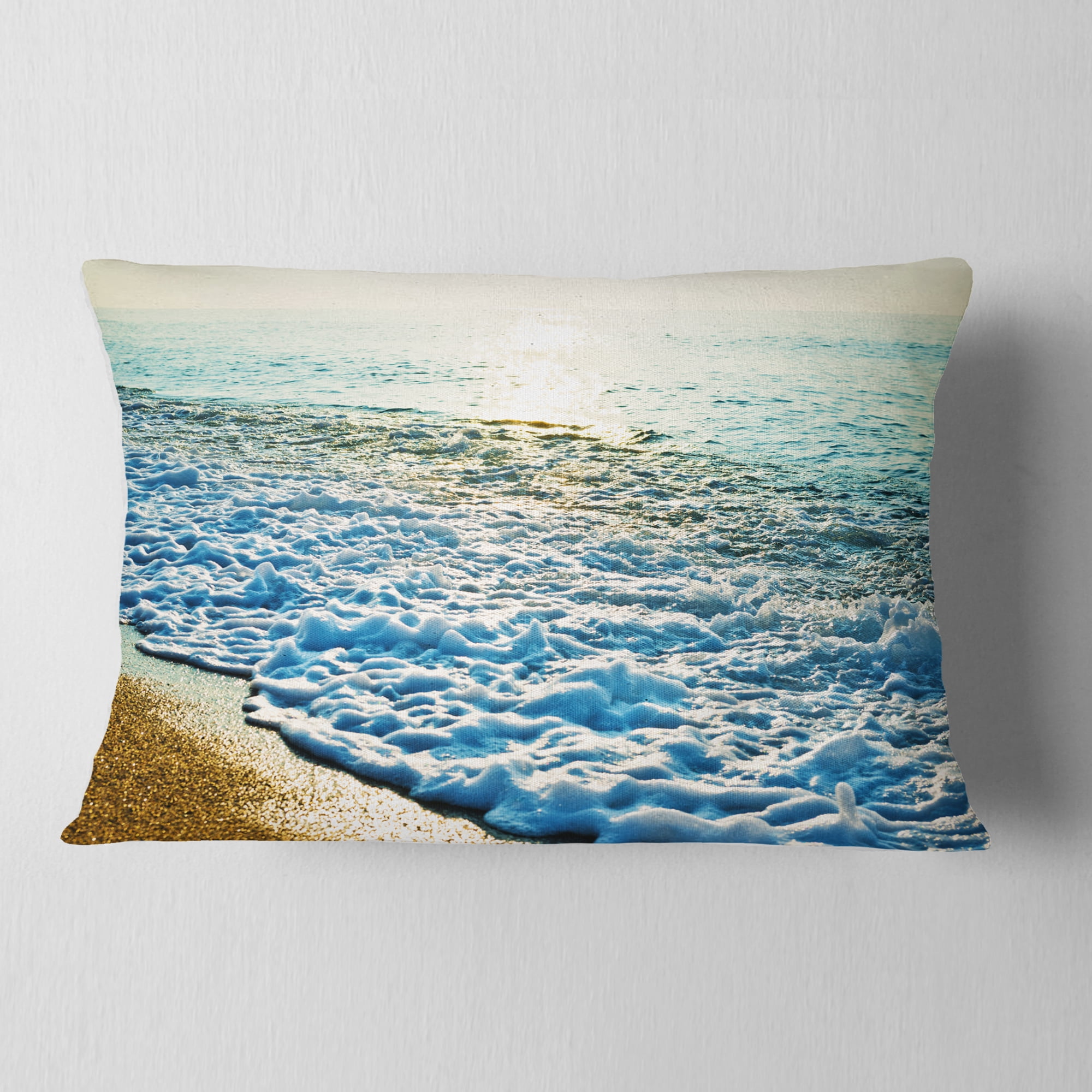 Designart Bright Blue Tranquil Seashore - Beach Photo Throw Pillow - 12x20