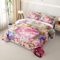 thumbnail image 3 of Castle Fairy Pink Fashion Perfume Print Bed Spread Queen,Watercolor Garden Wildflower Pattern Queen Coverlet Set,Green Purple, 3 of 7