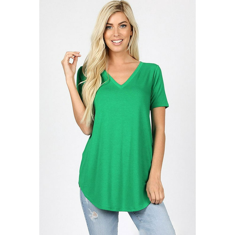 Zenana Zenana Outfitters Women's Relaxed Fit V Neck Round Hem Top