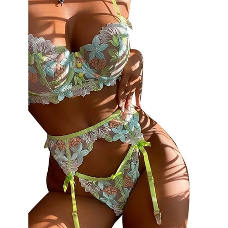 Orqqct Women 3 Piece Sexy Lingerie Set Sheer Lace Bra and Panty Babydoll Underwear Set