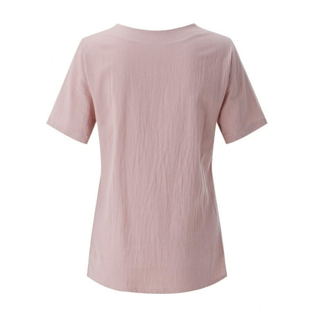 

Cathalem Pajama Tops Women s Printed Round Neck Raglan Sleeve Hem Slit Loose Short Sleeve Button Decoration Tunic Top plus Size Shirt Pink XX-Large