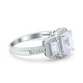 thumbnail image 2 of Simulated Cubic Zirconia Size-5 Three Stone Emerald Cut Halo Art Deco Engagement Ring 925 Sterling Silver, 2 of 7