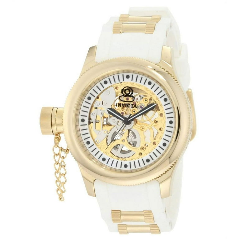 Invicta Women's 1822 Russian Diver Lefty Gold Skeleton Rubber