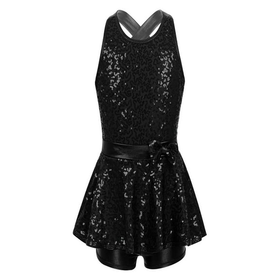 Alvivi Girls Jazz Modern Tap Dancewear Sleeveless Sequined Ballet Dance Leotard Dress 6-16
